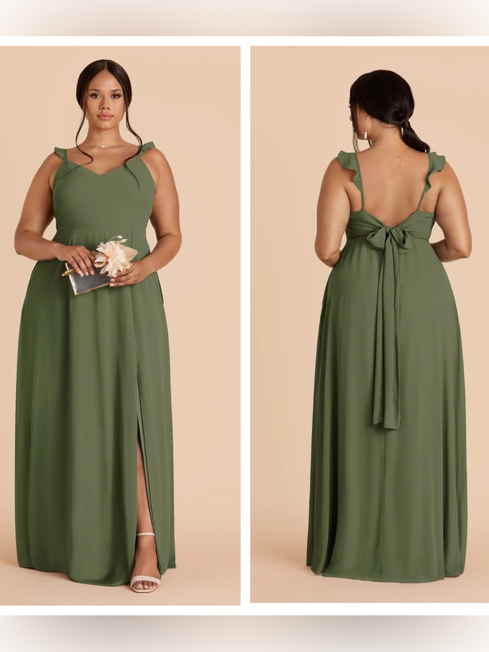 NWT Birdy Grey Doris Chiffon maxi dress Olive green bridesmaid pockets sz XXL